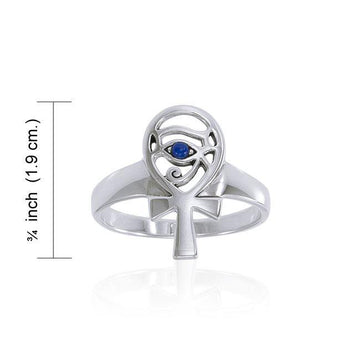Ankh with Eye of Horus Silver Ring with Gem TRI1545 - Jewelry